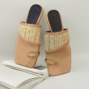 WJ023 Square Toe Woven Band Toe-Loop Sandals handmade shoes