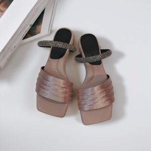 WJ128 Glow in Style  Crystal-Embellished Satin Ruched Sandals PINK