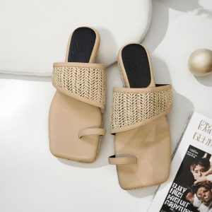 WJ023 Square Toe Woven Band Toe-Loop Sandals handmade shoes